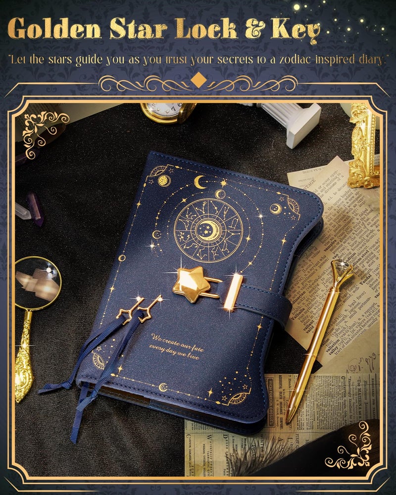 hi!SCI Diary with Lock and Keys for Girls and Women, Locking Diary for Gift Ideas with Gift Box and Pen and Bookmark, Journal for Women with 360 Kraft Pages, B6 Refillable Notebook with Lock for Writing (Midnight Blue) - Image 5