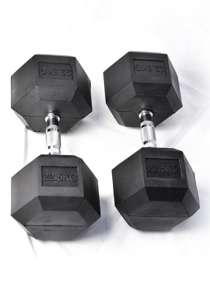 ORIENTE - Hex Rubber Dumbbell Set 22.5 Kg X 2 Dumbbells - For Weight Lifting Home & Commercial Gym Use - Image 1