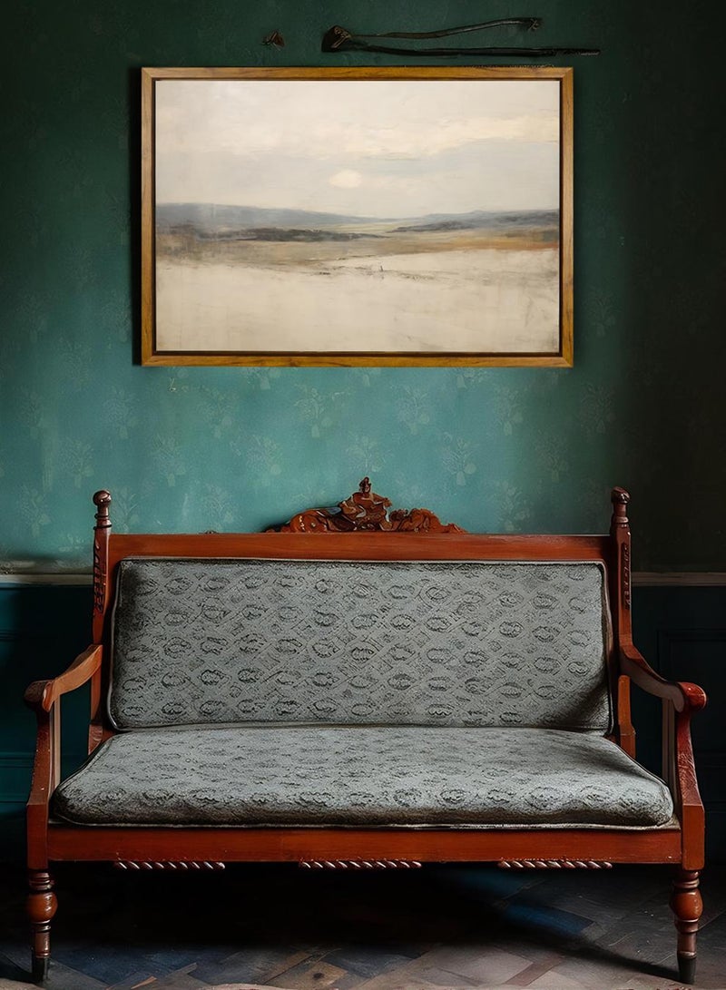 لوحة كانفاس على إطار خشبي بإطار خارجي باللون الخشبي وتصميم منظر كلاسيكي هادئ - Image 1