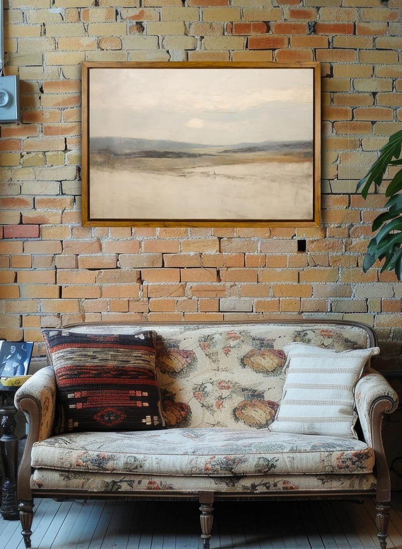 لوحة كانفاس على إطار خشبي بإطار خارجي باللون الخشبي وتصميم منظر كلاسيكي هادئ - Image 4