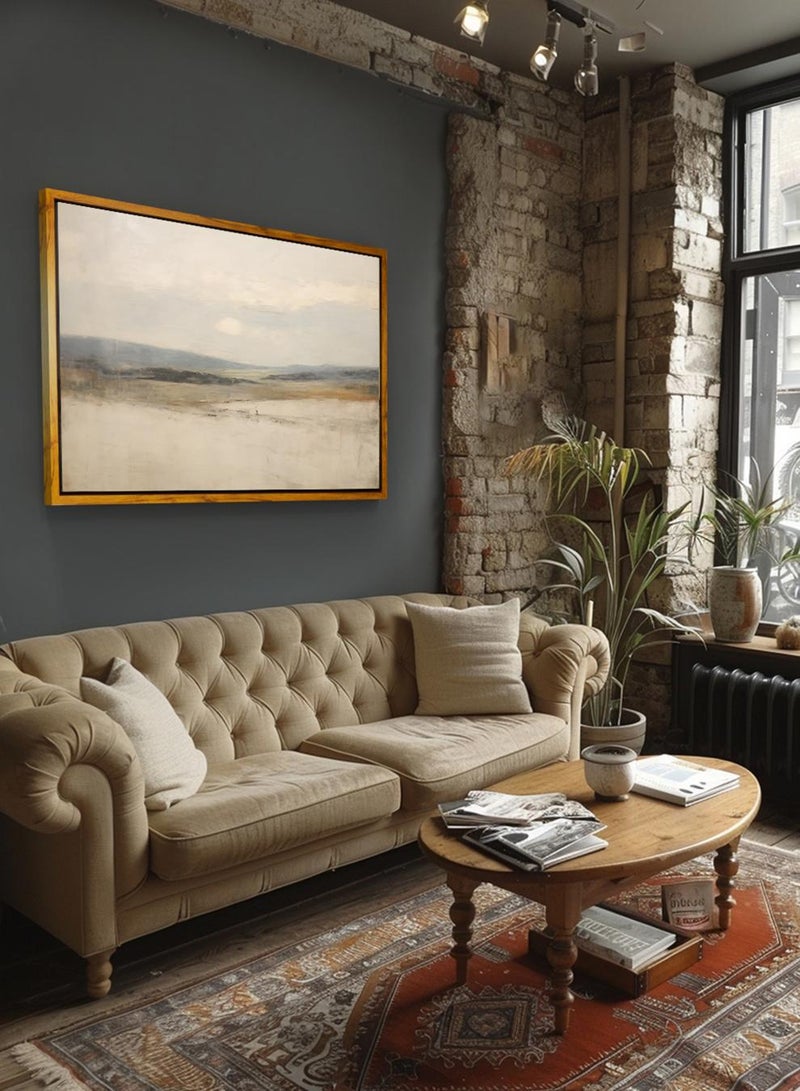 لوحة كانفاس على إطار خشبي بإطار خارجي باللون الخشبي وتصميم منظر كلاسيكي هادئ - Image 2