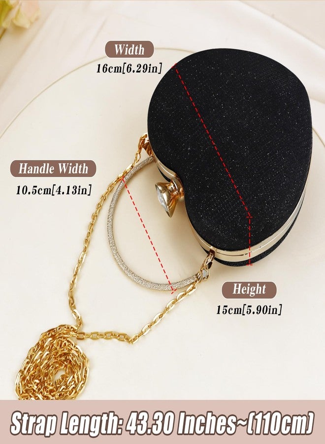Feelorna Clutch Purse for Women, Fashion Heart-Shaped Evening Clutch, Sparkling Crossbody Bag with Detachable Chain for Party (Black) - Image 4