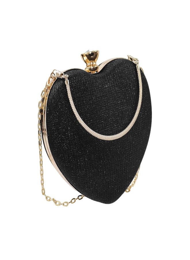 Feelorna Clutch Purse for Women, Fashion Heart-Shaped Evening Clutch, Sparkling Crossbody Bag with Detachable Chain for Party (Black) - Image 1