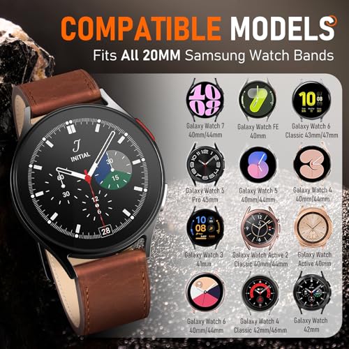 WestEagle Leather Bands for Men Compatible with Samsung Galaxy Watch 7/Watch 6 5 4 40mm 44mm/Watch 6 Classic 47mm 43mm/Galaxy Watch 5 Pro Band 45mm, 20mm Wristband Strap, Chocolate+Black Buckle - Image 2