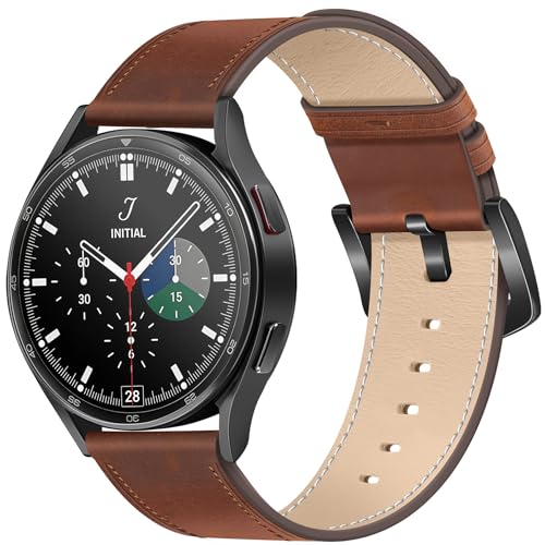 WestEagle Leather Bands for Men Compatible with Samsung Galaxy Watch 7/Watch 6 5 4 40mm 44mm/Watch 6 Classic 47mm 43mm/Galaxy Watch 5 Pro Band 45mm, 20mm Wristband Strap, Chocolate+Black Buckle - Image 1