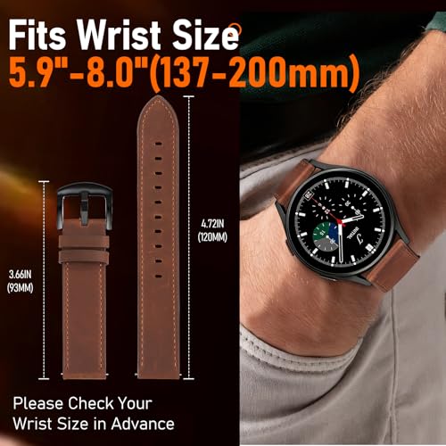 WestEagle Leather Bands for Men Compatible with Samsung Galaxy Watch 7/Watch 6 5 4 40mm 44mm/Watch 6 Classic 47mm 43mm/Galaxy Watch 5 Pro Band 45mm, 20mm Wristband Strap, Chocolate+Black Buckle - Image 4