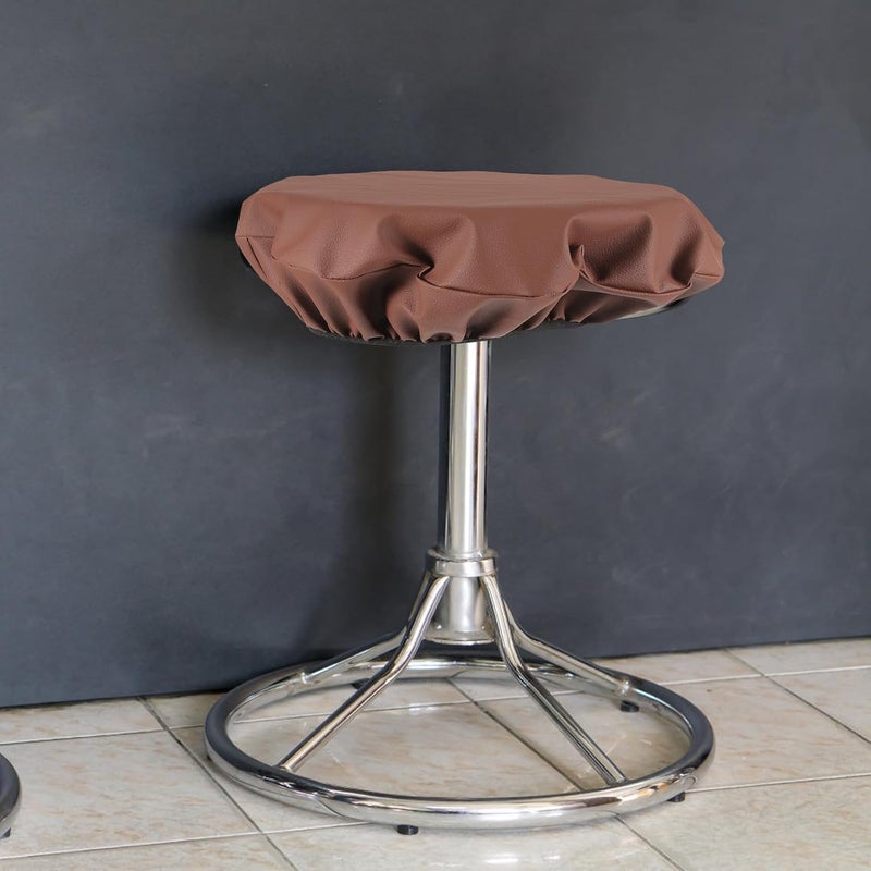 Homoyoyo Elastic Round Bar Stool Cover Leather Seat Protector Coffee 40x10cm Stretchy Dining Chair Slipcover for Bar Chairs and Beauty Salon Stools - Image 5