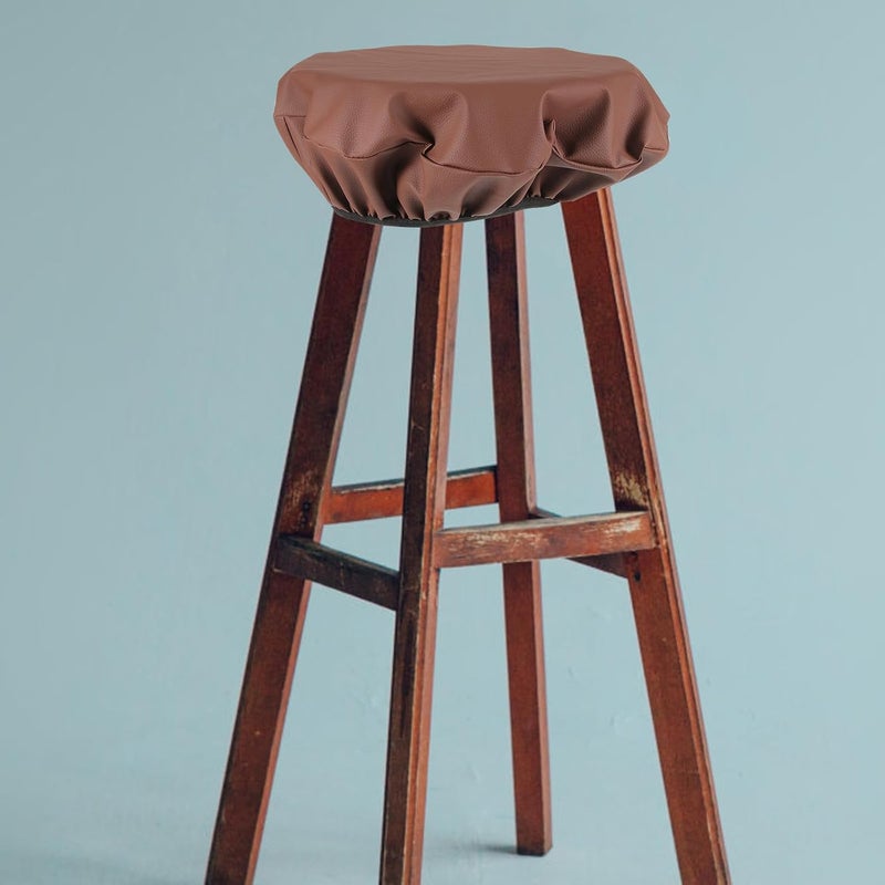 Homoyoyo Elastic Round Bar Stool Cover Leather Seat Protector Coffee 40x10cm Stretchy Dining Chair Slipcover for Bar Chairs and Beauty Salon Stools - Image 3