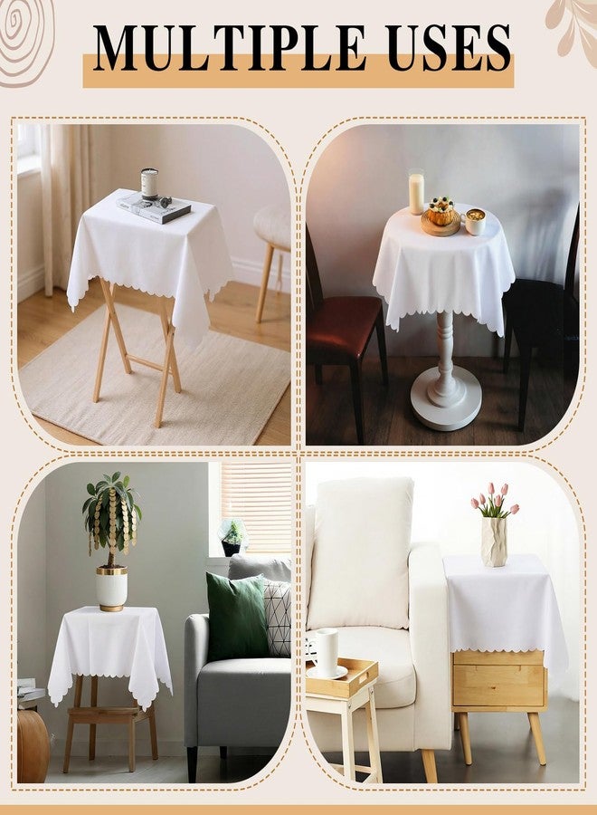 اودين مفرش طاولة صغير من قطعتين من أودين، قماش قابل للغسل، قابل للطي، صينية تلفزيون، غطاء طاولة من البوليستر بلون موحد، غطاء طاولة بجانب السرير للاستخدام الداخلي والخارجي (أبيض، 24 × 36 بوصة، حافة دانتيل) - Image 5