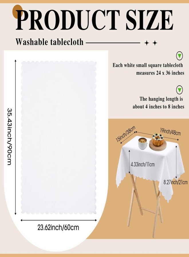 اودين مفرش طاولة صغير من قطعتين من أودين، قماش قابل للغسل، قابل للطي، صينية تلفزيون، غطاء طاولة من البوليستر بلون موحد، غطاء طاولة بجانب السرير للاستخدام الداخلي والخارجي (أبيض، 24 × 36 بوصة، حافة دانتيل) - Image 2