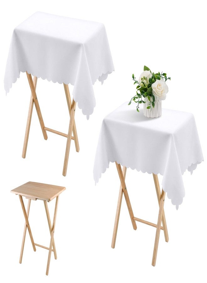 اودين مفرش طاولة صغير من قطعتين من أودين، قماش قابل للغسل، قابل للطي، صينية تلفزيون، غطاء طاولة من البوليستر بلون موحد، غطاء طاولة بجانب السرير للاستخدام الداخلي والخارجي (أبيض، 24 × 36 بوصة، حافة دانتيل) - Image 1