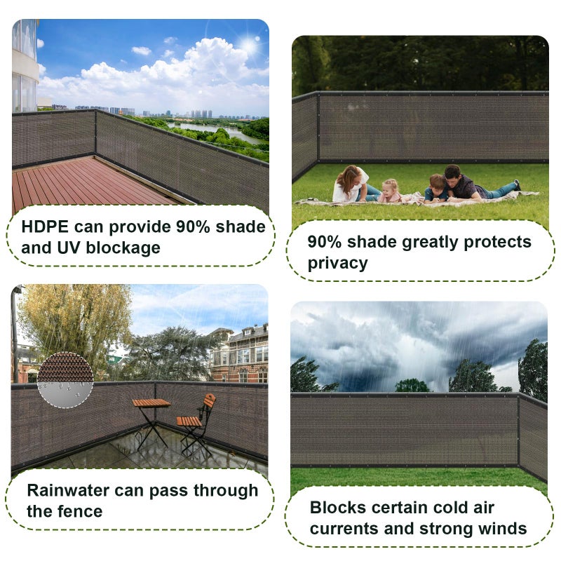 SUNLAX Privacy Fence Screen 3/4/5/6/8FT Heavy Duty Mesh Fence Net Cover with Grommets for Patio Porch Pool Backyard Outdoor, 6x50FT Brown - Image 4