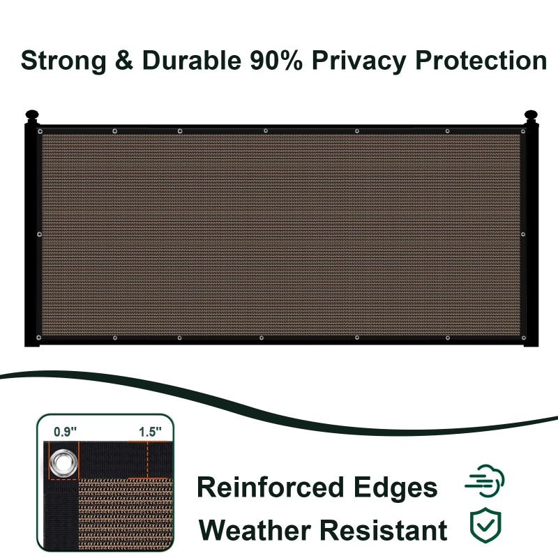 SUNLAX Privacy Fence Screen 3/4/5/6/8FT Heavy Duty Mesh Fence Net Cover with Grommets for Patio Porch Pool Backyard Outdoor, 6x50FT Brown - Image 3