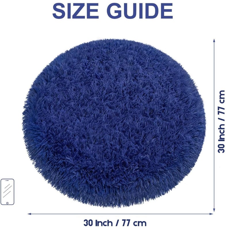 Brownmonkey Faux Sheepskin Fur Area Rugs Round Fur Throw Rug Floor Mat Circular Carpet for Bedroom Soft Circle Kids Play Mat for Nursery (Navy Blue (Mod)) - Image 2