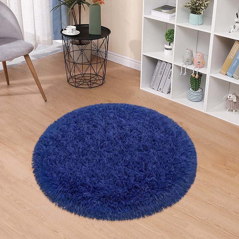 Brownmonkey Faux Sheepskin Fur Area Rugs Round Fur Throw Rug Floor Mat Circular Carpet for Bedroom Soft Circle Kids Play Mat for Nursery (Navy Blue (Mod)) - Image 1