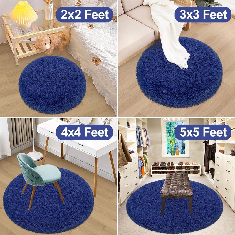 Brownmonkey Faux Sheepskin Fur Area Rugs Round Fur Throw Rug Floor Mat Circular Carpet for Bedroom Soft Circle Kids Play Mat for Nursery (Navy Blue (Mod)) - Image 5
