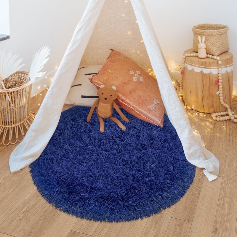 Brownmonkey Faux Sheepskin Fur Area Rugs Round Fur Throw Rug Floor Mat Circular Carpet for Bedroom Soft Circle Kids Play Mat for Nursery (Navy Blue (Mod)) - Image 3