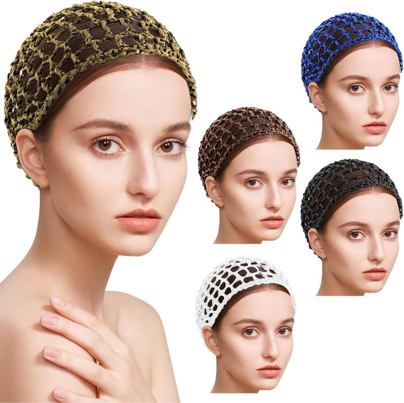 AUEAR, Hair Nets Cap Sleeping Hairnet Snoods Wrap Bonnets Long Straight Curl Wig Head Protector Mesh Wrapping Crochet Wave Cook Hats Bun Lift Strap Weaving Sew For Women Ballet (5 Pack, Multi)