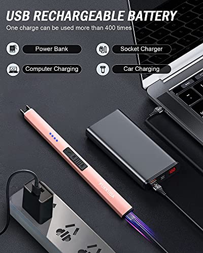 FUKKUDA Electric Candle Lighter with Safety Switch - USB Rechargeable Windproof & Flameless Plasma Arc Lighter for Easter Basket Stuffers (Rose Gold) - Image 3