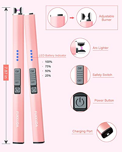 FUKKUDA Electric Candle Lighter with Safety Switch - USB Rechargeable Windproof & Flameless Plasma Arc Lighter for Easter Basket Stuffers (Rose Gold) - Image 5