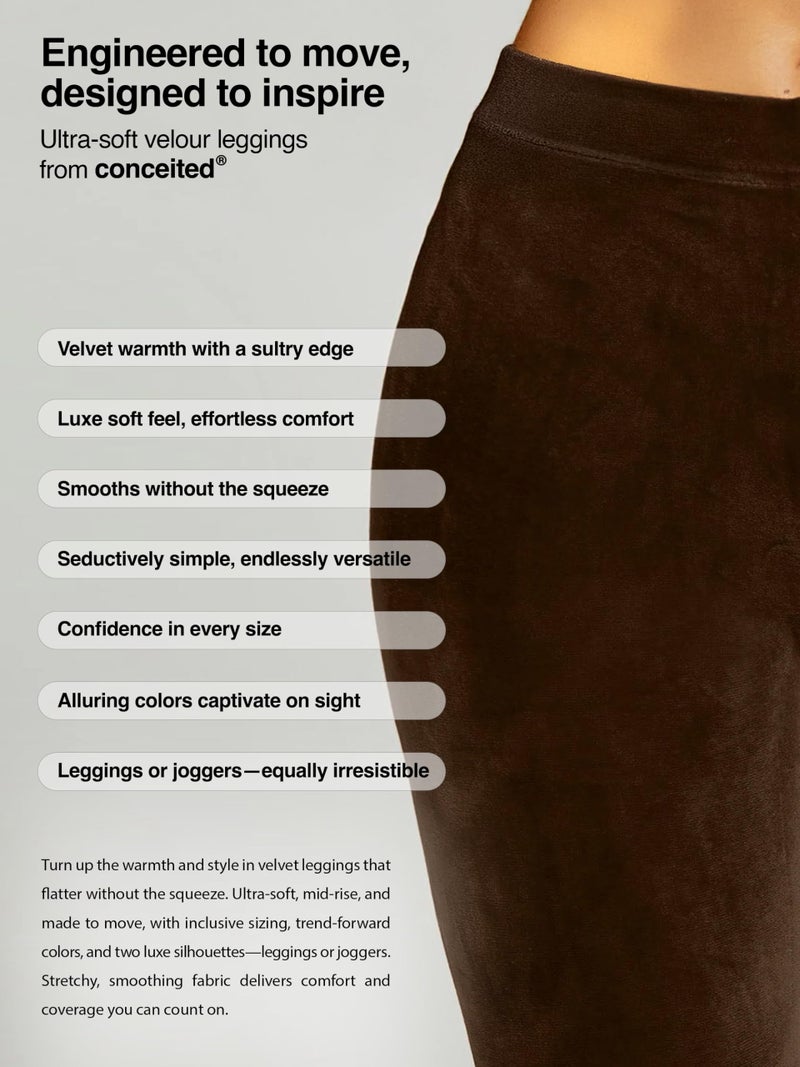 Conceited Velvet Leggings for Women - Soft Warm Velour Pants - Brown - Small - Image 2