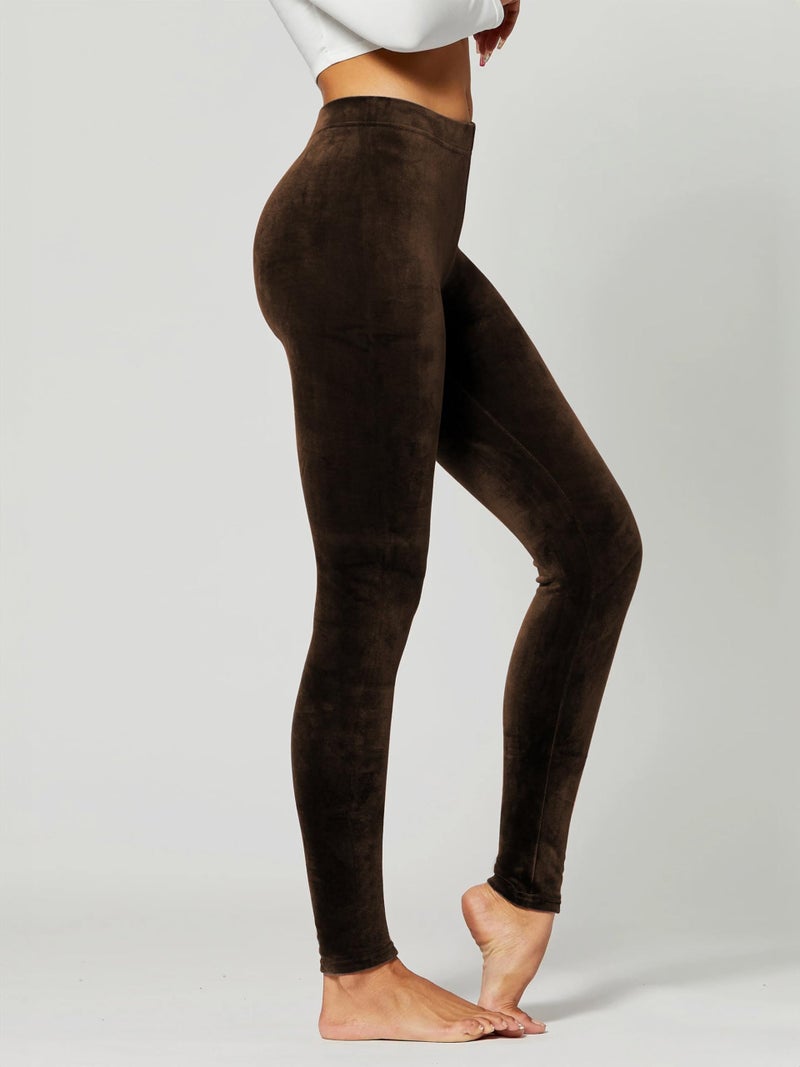Conceited Velvet Leggings for Women - Soft Warm Velour Pants - Brown - Small - Image 5