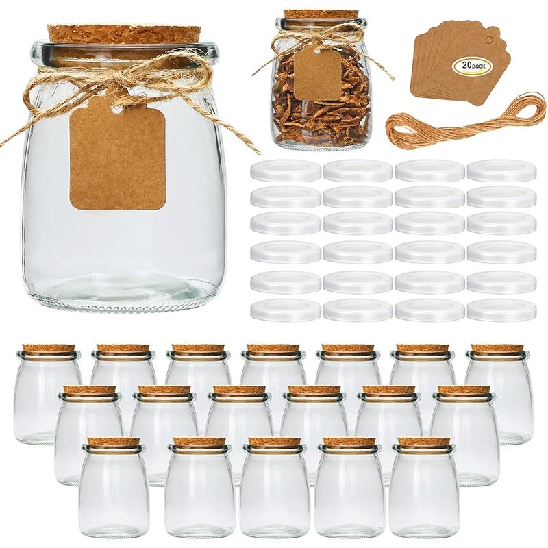 Brajttt Mini Yogurt Jars 30 Pack, 7 oz Glass Favor Jars with Cork Lids, Glass Pudding jars, Glass Containers with Lids, Mason Jar Wedding Favors Honey Pot with Label Tags and String - Image 1