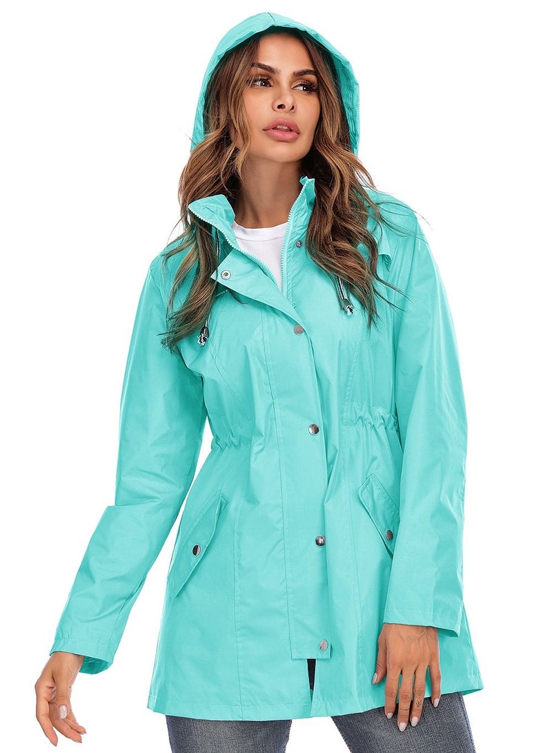 Loquat Outdoor Hooded Waterproof Coat Aqua Blue  - Image 3