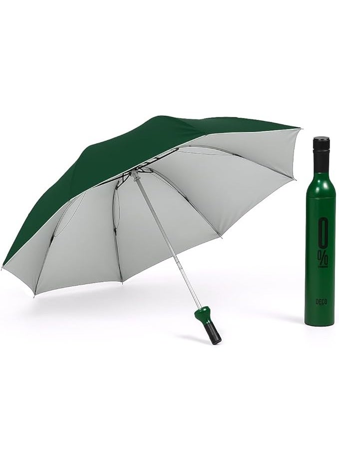 مظلة سفر صغيرة الحجم للحماية من الأشعة فوق البنفسجية والمطر | مظلة مزدوجة الطبقات قابلة للطي مع آلية فتح أوتوماتيكية | مظلة خفيفة الوزن مقاومة للرياح بطول 98 سم مع غطاء للزجاجة - Image 1