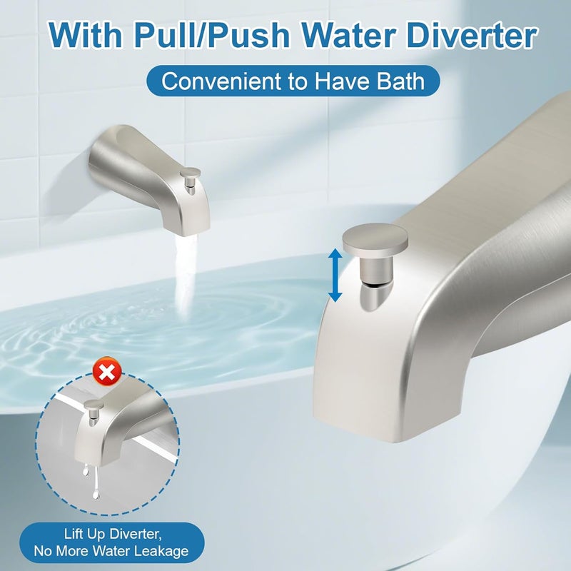 Coolfell 5 1/4 Inch Bathroom Brushed Nickel Tub Spout, Compatible with Westbrass E531D-1F-62, Bathtub Faucet for Wall Front Mount, Tub Spout with Shower Diverter 1/2'' IPS Inside Thread - Image 4
