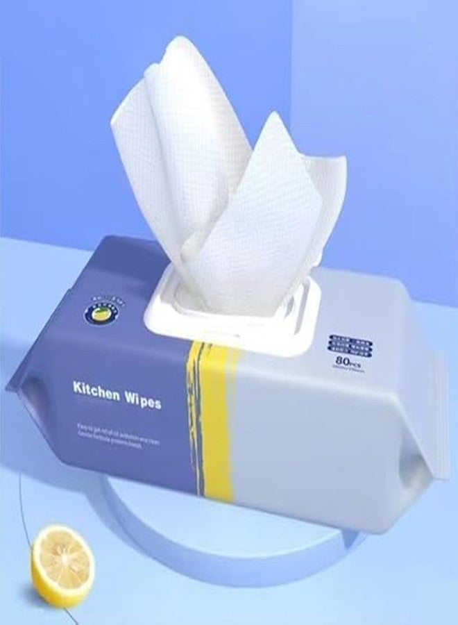 Dhrumino 80 pcs Kitchen Cleaning Wipes Heavy Oil Household Cleaning Cloth Oil Removal Wiping Wipe's for Range Hood Table Kitchen Car Office-(Pack Of 1) - Image 1