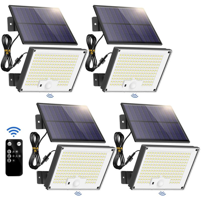 Split Solar Motion Sensor Lights: 4pcs 172 LED IP65 Waterproof ABS Material - 180° Wide Detection 3 Lighting Modes Solar Outdoor Lights for Front Doors Backyards Porches Driveways - Image 1