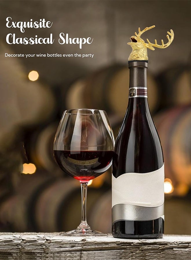 أداة صب النبيذ برأس غزال ذهبي، فوهة صب زجاجة مشروبات مع سدادة مطاطية مانعة للتسرب، مناسبة عالميًا لزيت زيتون الشمبانيا والويسكي والنبيذ - هدية خالية من التنقيط للرجال وحفلات الزفاف والعطلات - Image 4