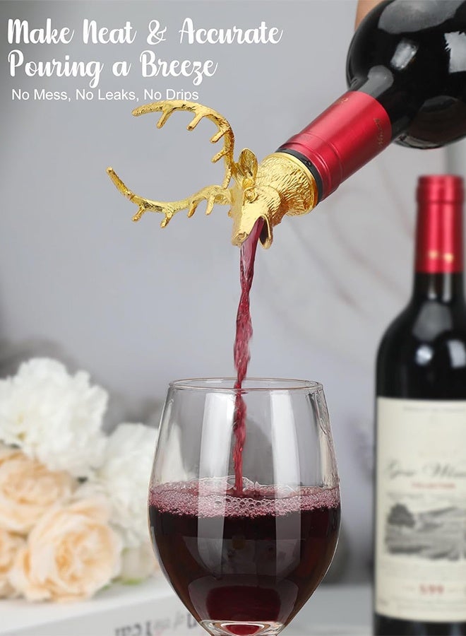 أداة صب النبيذ برأس غزال ذهبي، فوهة صب زجاجة مشروبات مع سدادة مطاطية مانعة للتسرب، مناسبة عالميًا لزيت زيتون الشمبانيا والويسكي والنبيذ - هدية خالية من التنقيط للرجال وحفلات الزفاف والعطلات - Image 3