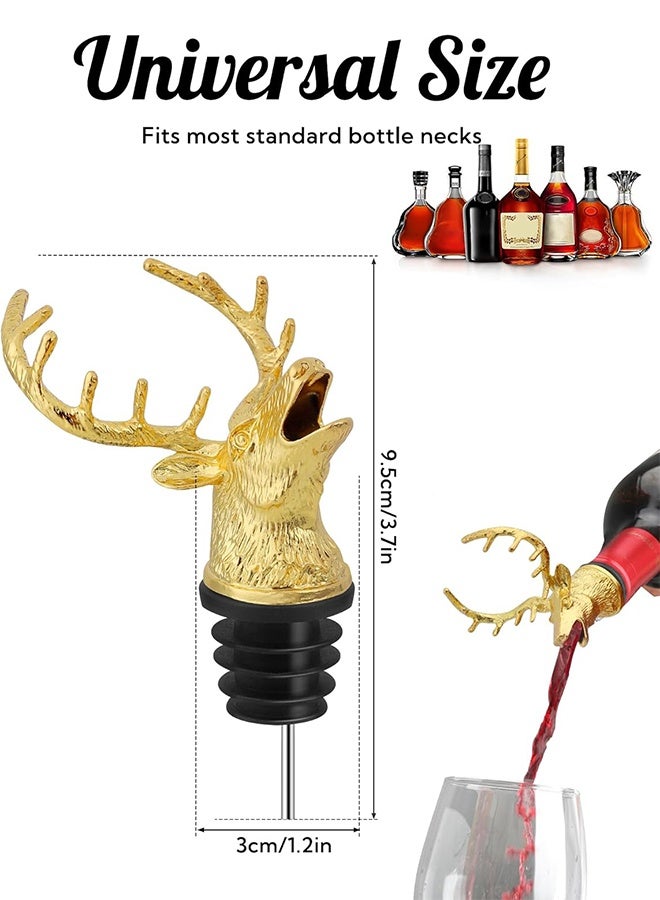 أداة صب النبيذ برأس غزال ذهبي، فوهة صب زجاجة مشروبات مع سدادة مطاطية مانعة للتسرب، مناسبة عالميًا لزيت زيتون الشمبانيا والويسكي والنبيذ - هدية خالية من التنقيط للرجال وحفلات الزفاف والعطلات - Image 2