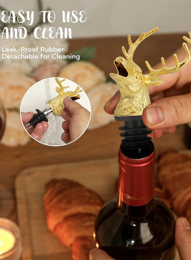 أداة صب النبيذ برأس غزال ذهبي، فوهة صب زجاجة مشروبات مع سدادة مطاطية مانعة للتسرب، مناسبة عالميًا لزيت زيتون الشمبانيا والويسكي والنبيذ - هدية خالية من التنقيط للرجال وحفلات الزفاف والعطلات - Image 5