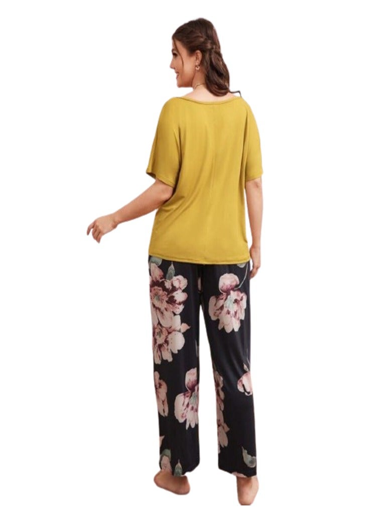 Women's home pants pajama set, special size - yellow - Image 5
