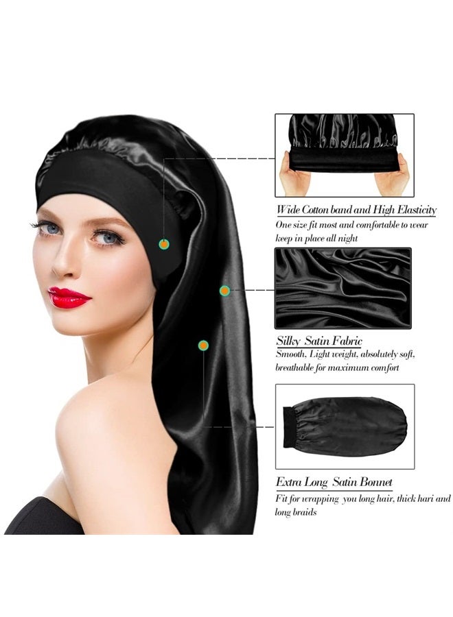 YOHITOP 2 Pieces Long Silky Sleep Bonnet for Curly Hair, Extra Large Women Hair Bonnets Long Dreadlocks and Braids Satin Sleeping Caps Night Cap for Hair Care Multicolor - Image 1