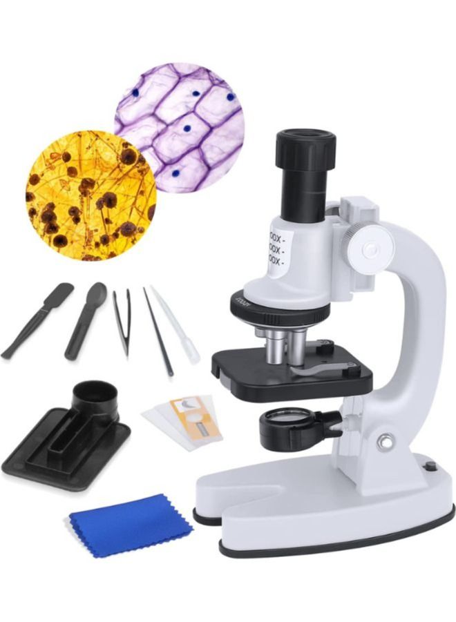 200X-1200X Microscope for Kids, with 4 Colored Filters, Slide Set, Mineral Samples and Easy-to-Use Phone Holder, Science Experiment Kit Toys for Children Aged 8+, White  - Image 1