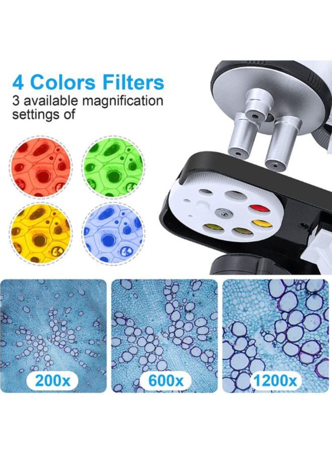 200X-1200X Microscope for Kids, with 4 Colored Filters, Slide Set, Mineral Samples and Easy-to-Use Phone Holder, Science Experiment Kit Toys for Children Aged 8+, White  - Image 3