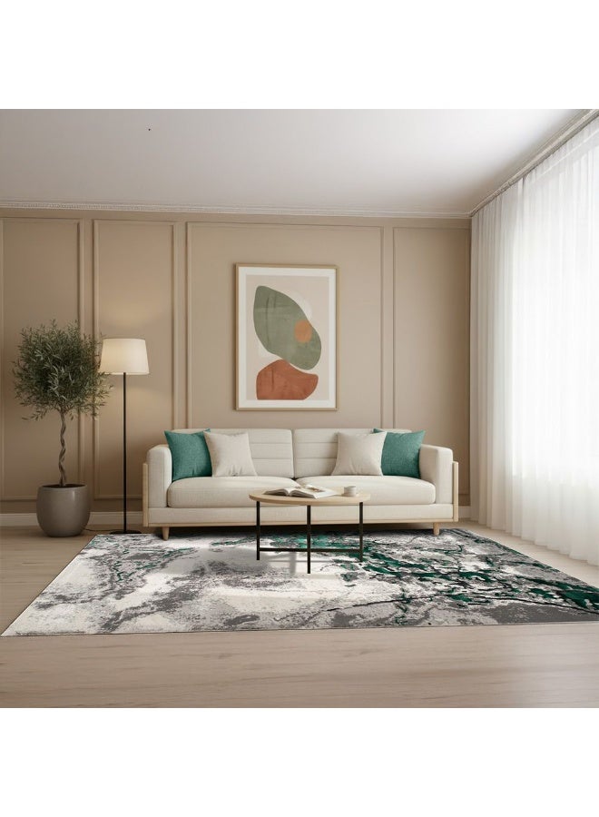 DANUBE HOME Harmony Modern Distressed Rug | Washable Modern Rugs Style | Polypropylene + Polyester Area Rug Floor Covering | Indoor Carpet For Living Room Dining Bedroom 200X300cm-Turquoise - Image 2