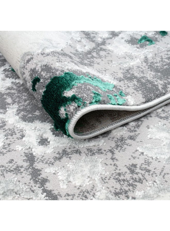 DANUBE HOME Harmony Modern Distressed Rug | Washable Modern Rugs Style | Polypropylene + Polyester Area Rug Floor Covering | Indoor Carpet For Living Room Dining Bedroom 200X300cm-Turquoise - Image 3