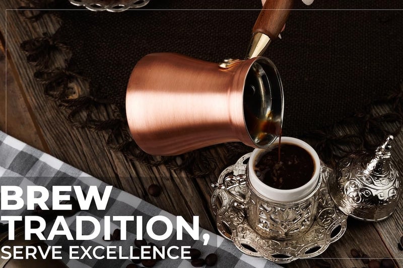 DEMMEX Summer 2024 Brushed Copper Turkish Coffee Pot, Cezve Ibrik Briki, Stovetop Greek Arabic Coffee Maker, Copper & Wooden Handle & Tin Lining, 100% Handcrafted (Copper, 15 fl Oz/5-6 ppl) - Image 4