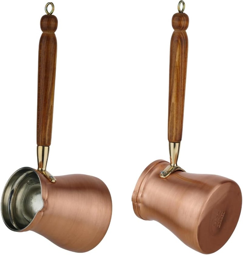 DEMMEX Summer 2024 Brushed Copper Turkish Coffee Pot, Cezve Ibrik Briki, Stovetop Greek Arabic Coffee Maker, Copper & Wooden Handle & Tin Lining, 100% Handcrafted (Copper, 15 fl Oz/5-6 ppl) - Image 3
