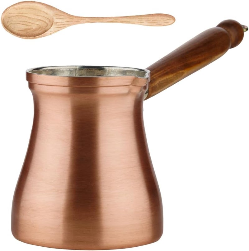 DEMMEX Summer 2024 Brushed Copper Turkish Coffee Pot, Cezve Ibrik Briki, Stovetop Greek Arabic Coffee Maker, Copper & Wooden Handle & Tin Lining, 100% Handcrafted (Copper, 15 fl Oz/5-6 ppl) - Image 1