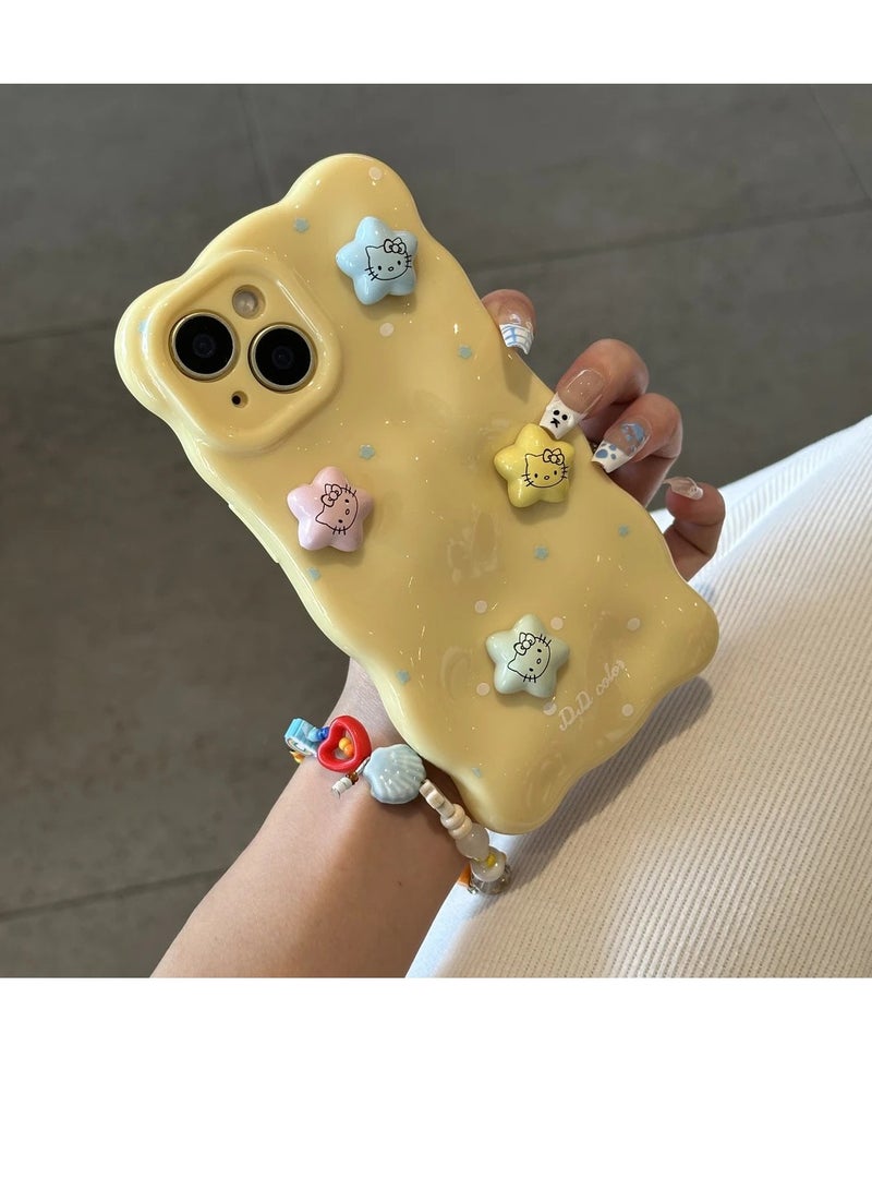 NIBEMINENT 3D Stars Kitty Protective TPU Case Cover For iPhone 16 Plus, Yellow