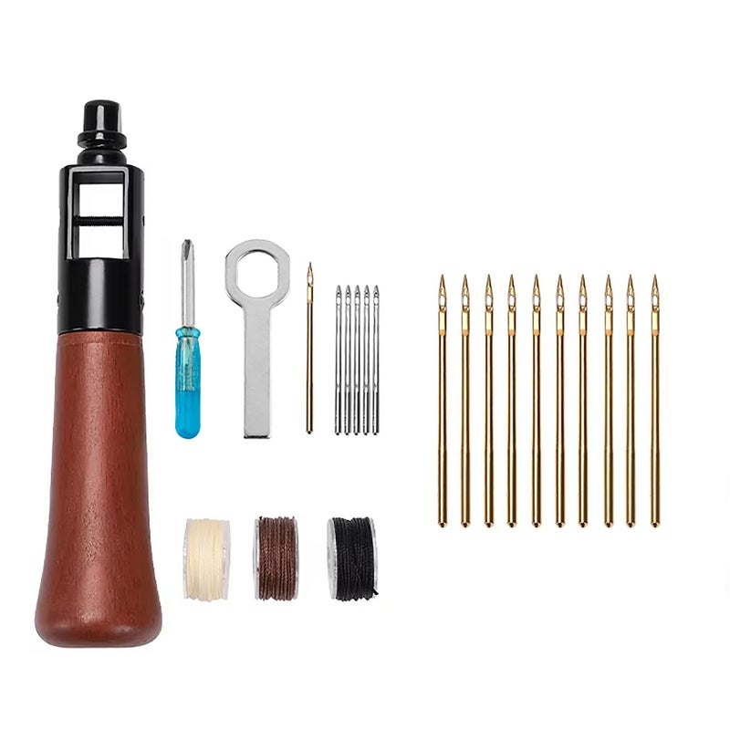 WUTA Repair Stitch Kit Leathercraft Stitch Awl Tool with 10Pcs Large TitaniumPlated Needle for Leather Belt Canvas Fabric Bag Repair Professional Stitcher Leather Craft Tool - Image 2