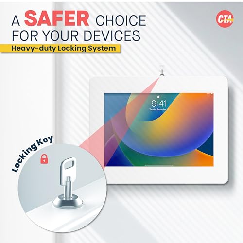 CTA Digital Locking iPad Wall Mount - CTA Anti-Theft Small Locking Tablet Enclosure w/ Key Lock & Interior Cable Routing for iPad Mini 1, 2, 3, 4, 5, 6, Samsung Tab A 8″, Lenovo Tab E8 - White- (PAD-PSWW) - Image 3