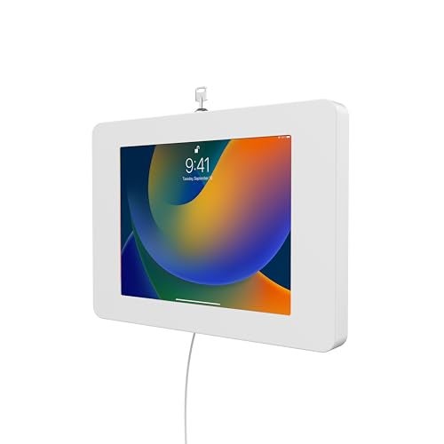 CTA Digital Locking iPad Wall Mount - CTA Anti-Theft Small Locking Tablet Enclosure w/ Key Lock & Interior Cable Routing for iPad Mini 1, 2, 3, 4, 5, 6, Samsung Tab A 8″, Lenovo Tab E8 - White- (PAD-PSWW) - Image 1