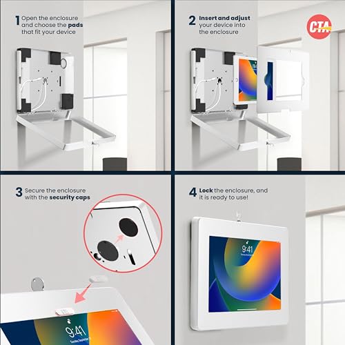 CTA Digital Locking iPad Wall Mount - CTA Anti-Theft Small Locking Tablet Enclosure w/ Key Lock & Interior Cable Routing for iPad Mini 1, 2, 3, 4, 5, 6, Samsung Tab A 8″, Lenovo Tab E8 - White- (PAD-PSWW) - Image 5